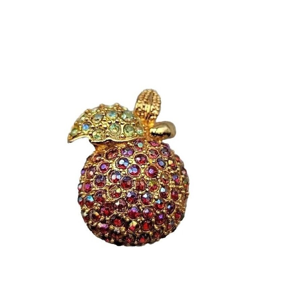 Rainbow Aurora Borealis Apple Pin Gold Tone Dainty Whimsical Fruit Brooch